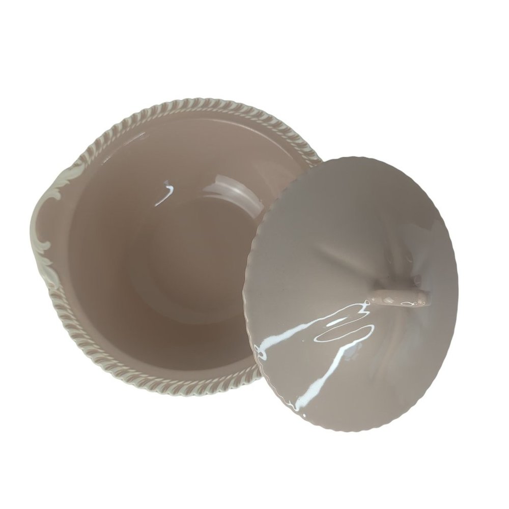 VTG Harkerware Chesterton Pink Cocoa 2 Pc Covered Vegetable Serving Bowl Lid Set